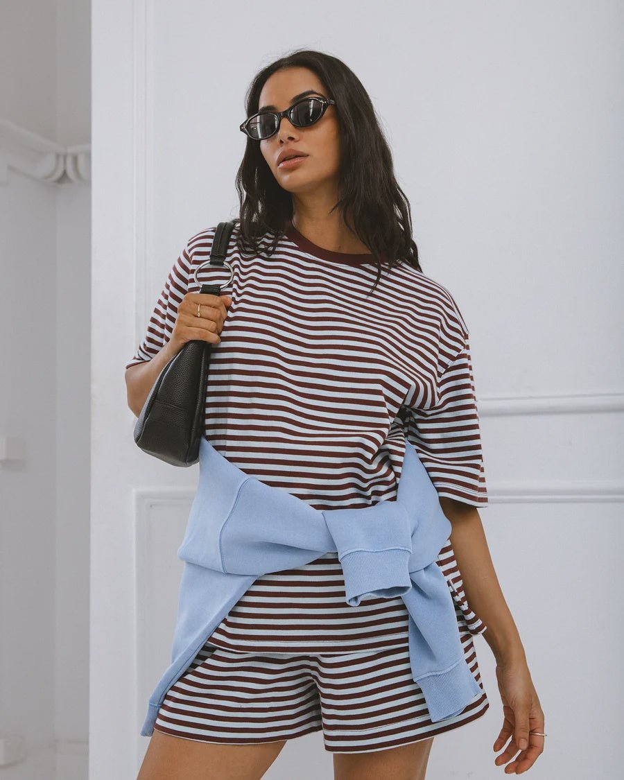Stripe Short Sleeve Tee - Light Blue - Chillis & More NZ