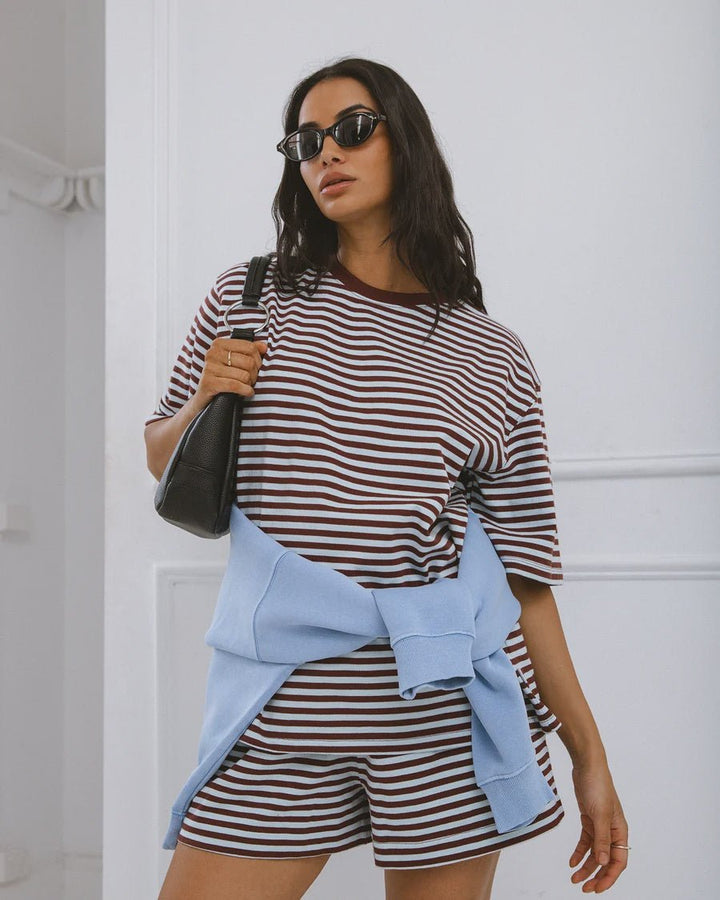 Stripe Short Sleeve Tee - Light Blue - Chillis & More NZ