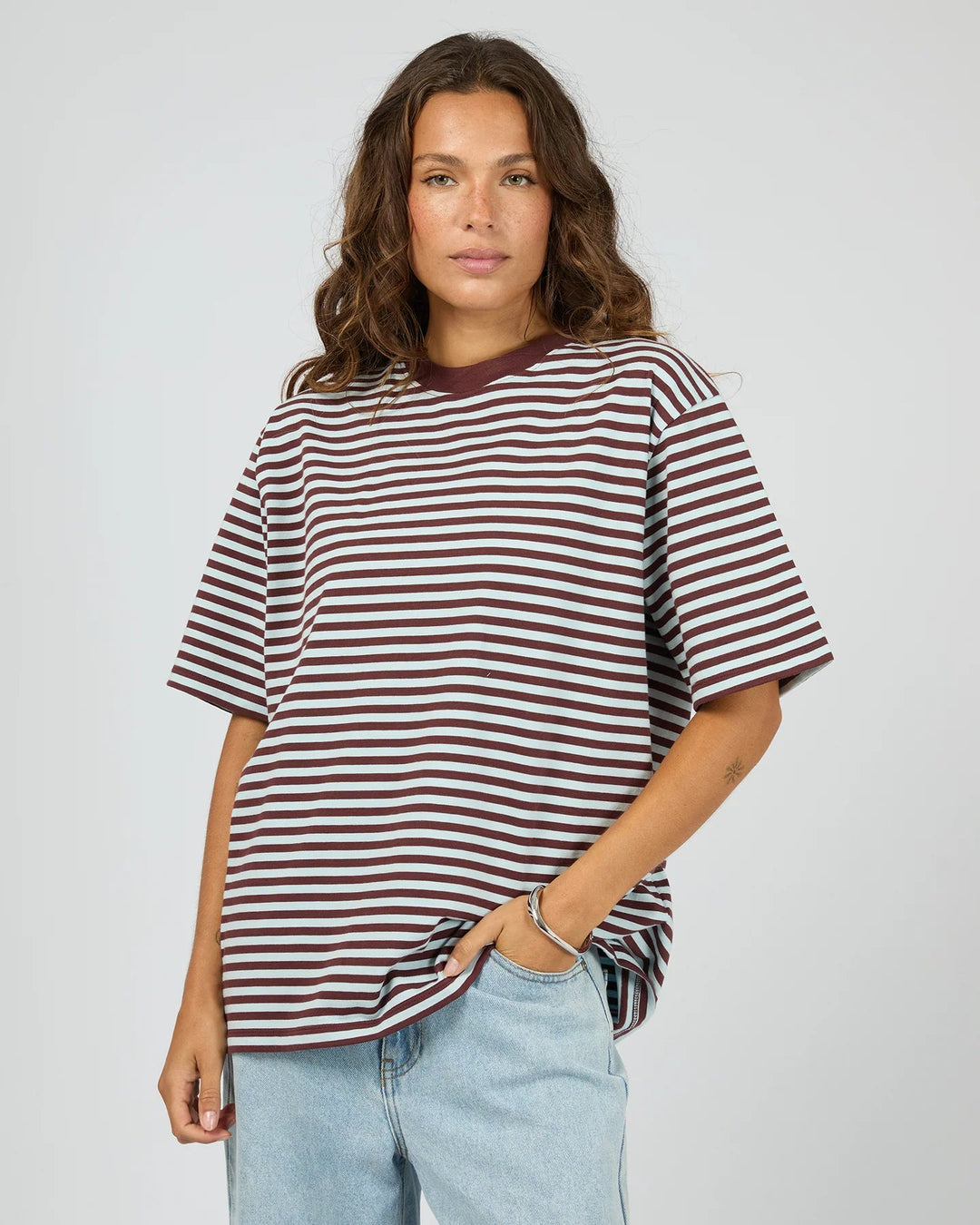 Stripe Short Sleeve Tee - Light Blue - Chillis & More NZ