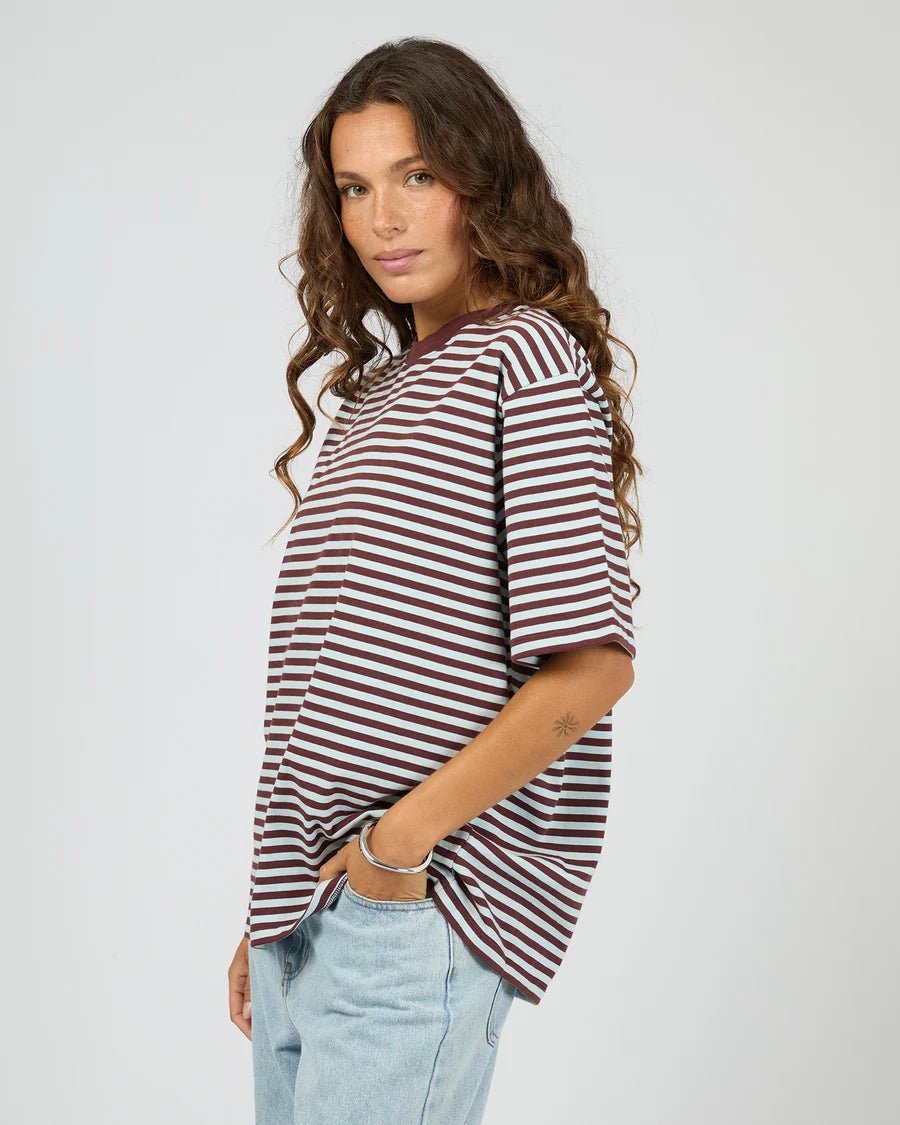 Stripe Short Sleeve Tee - Light Blue - Chillis & More NZ
