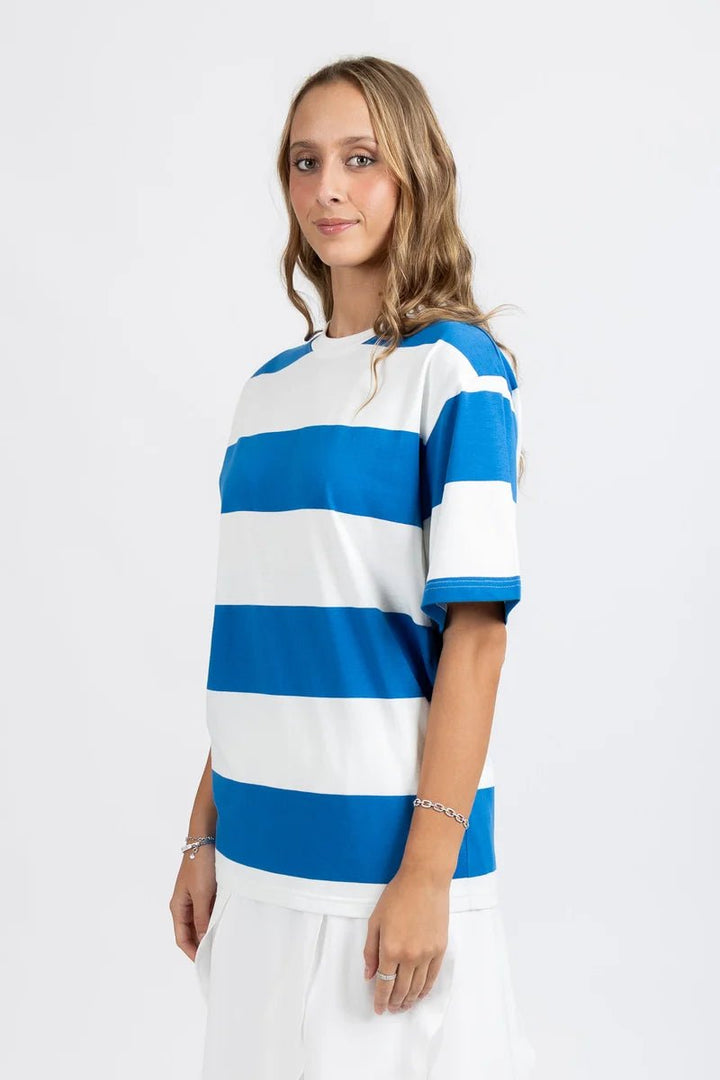 Striped Tour Tee - Harbour/White - Chillis & More NZ