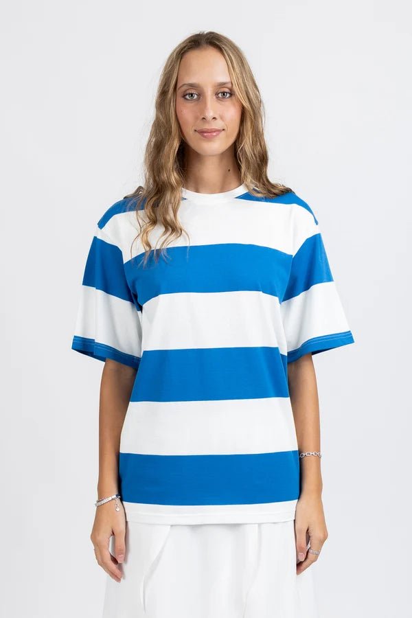 Striped Tour Tee - Harbour/White - Chillis & More NZ