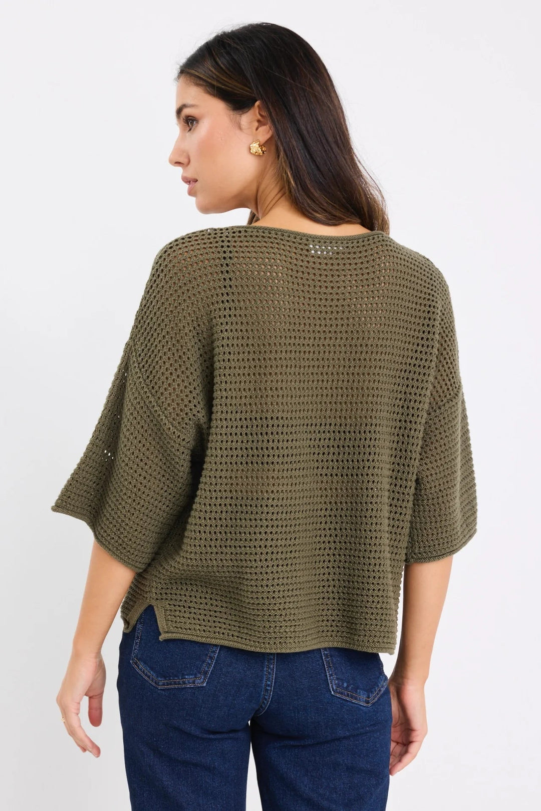 Sunrise String SS Crochet Knit Top - Khaki - Chillis & More NZ