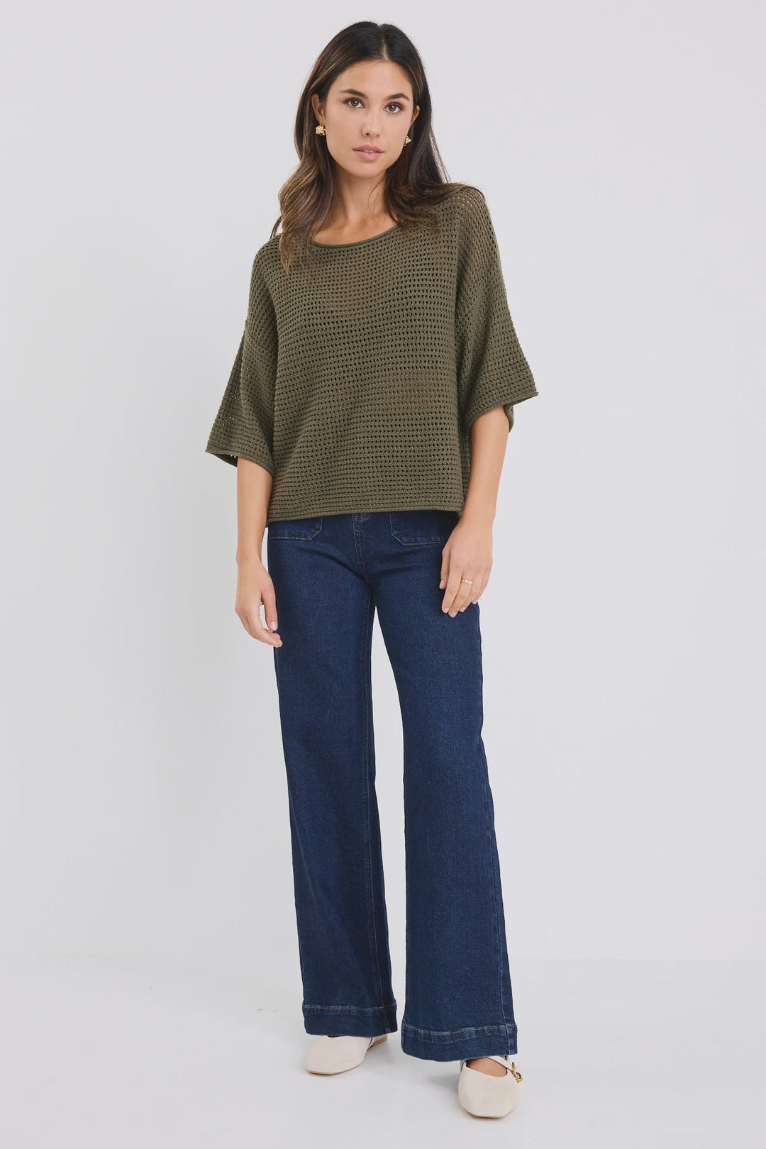 Sunrise String SS Crochet Knit Top - Khaki - Chillis & More NZ