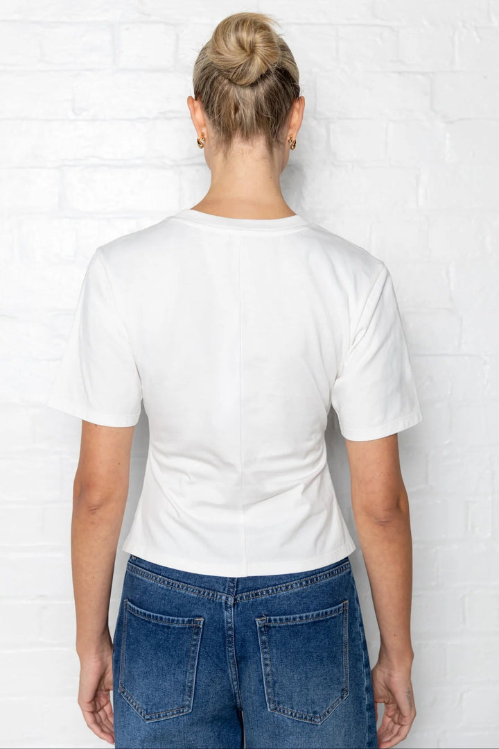 Syllabus White Cotton Pintuck SS Tee - Chillis &amp; More NZ