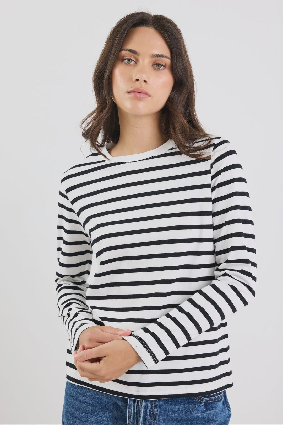 Tether Black White Stripe LS Boxy Tee - Chillis & More NZ