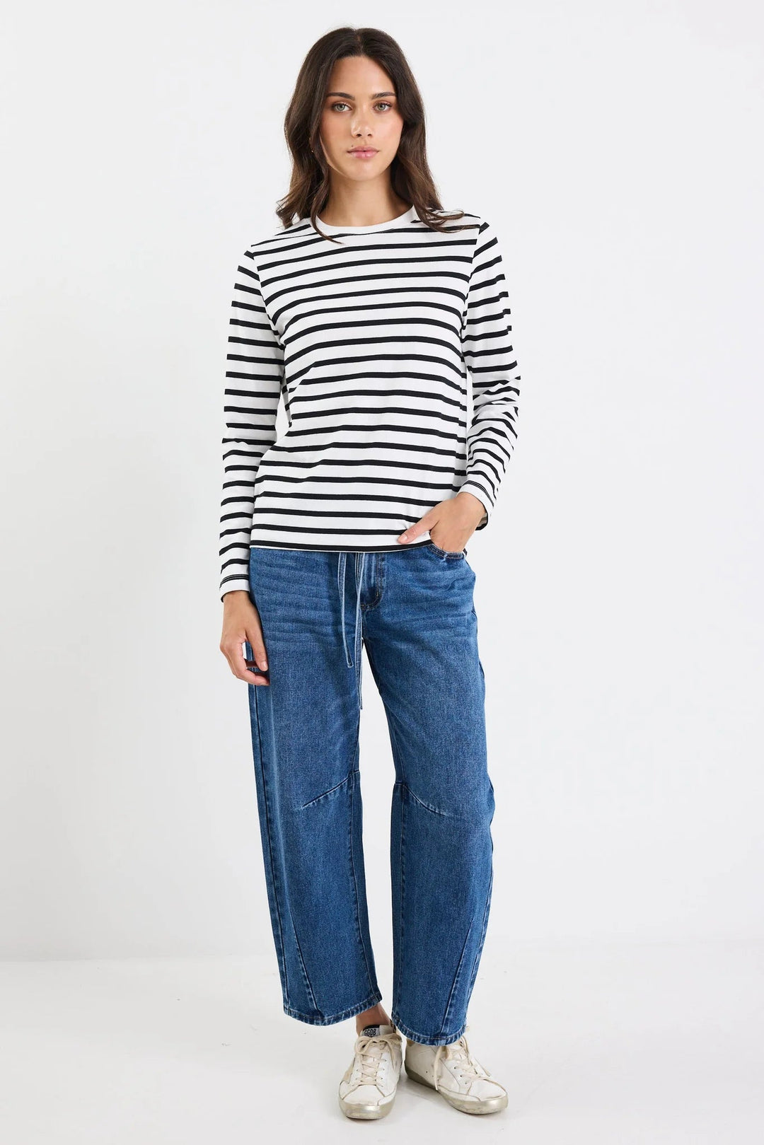 Tether Black White Stripe LS Boxy Tee - Chillis & More NZ