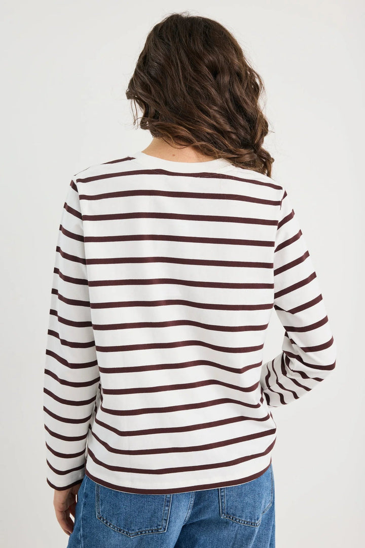 Tether Chocolate White Stripe LS Boxy Tee - Chillis &amp; More NZ