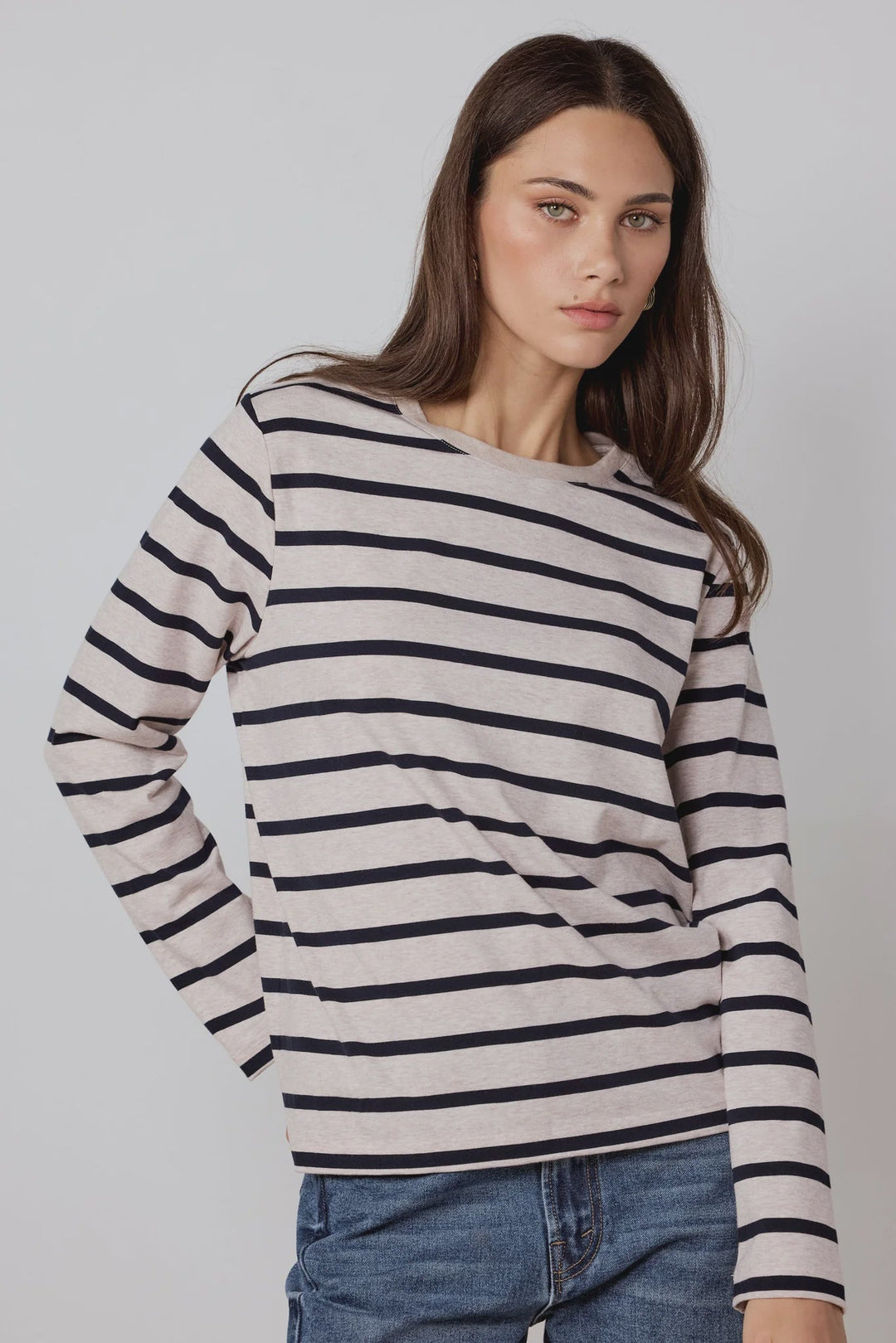 Tether Ecru Navy Stripe LS Boxy Tee - Chillis & More NZ