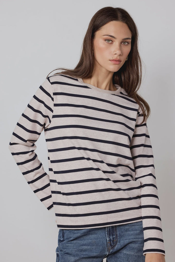 Tether Ecru Navy Stripe LS Boxy Tee - Chillis & More NZ