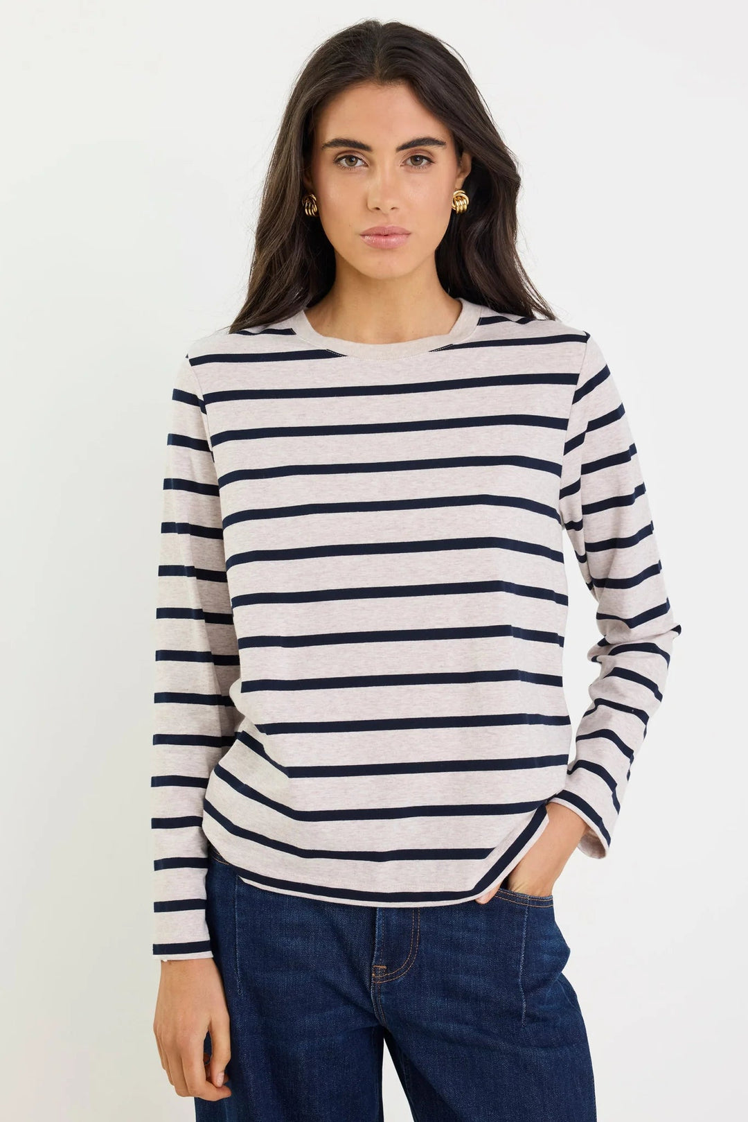 Tether Ecru Navy Stripe LS Boxy Tee - Chillis & More NZ