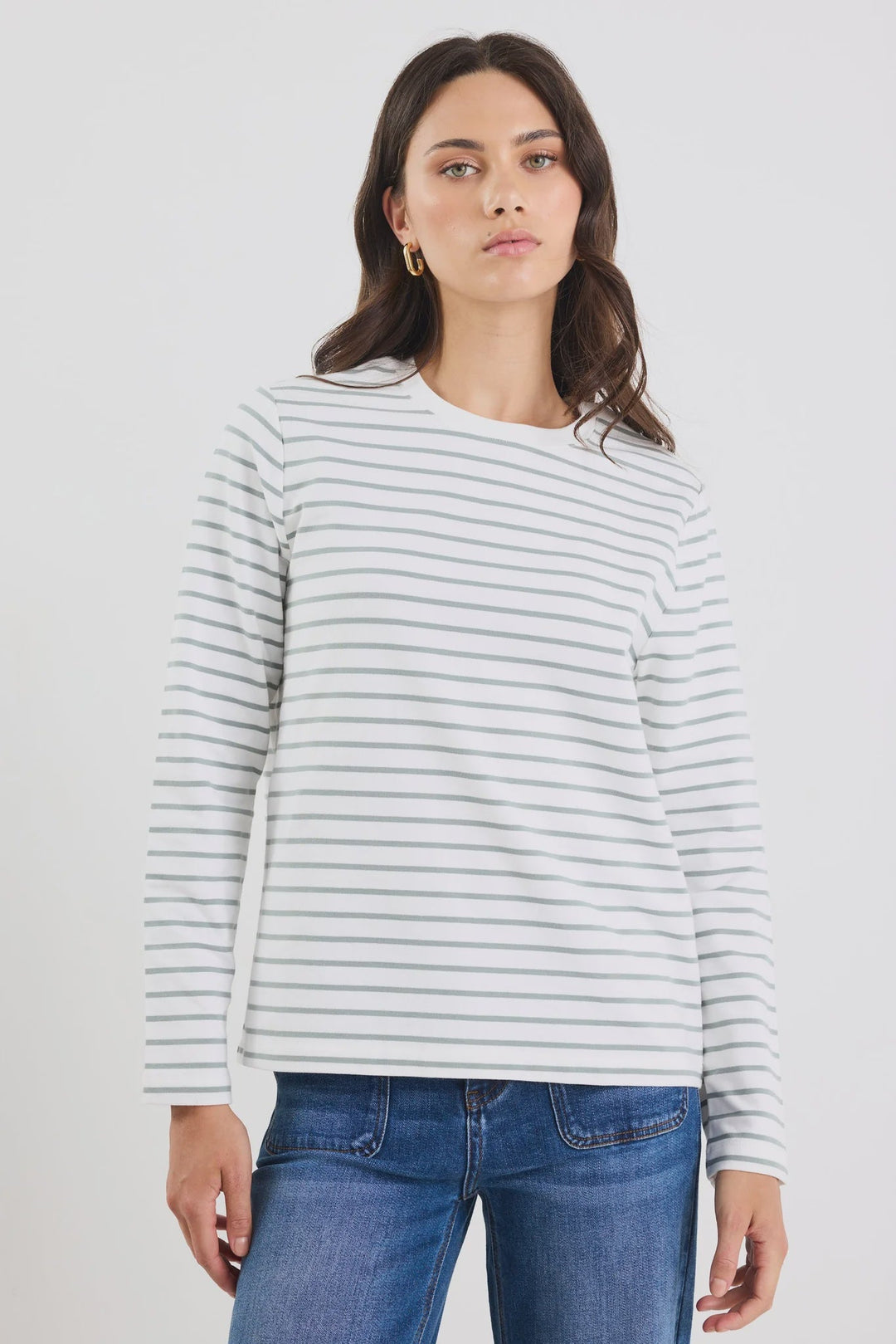 Tether Khaki White Stripe LS Boxy Tee - Khaki White Stripe - Chillis & More NZ