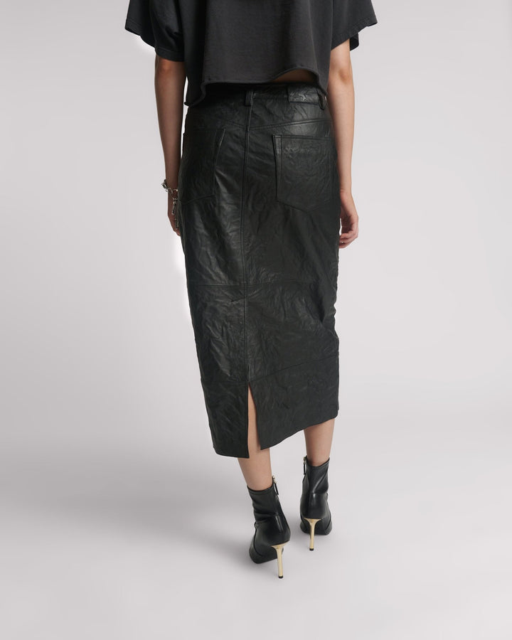 Textured Leather Cassidy Leather Skirt - Black - Chillis & More NZ