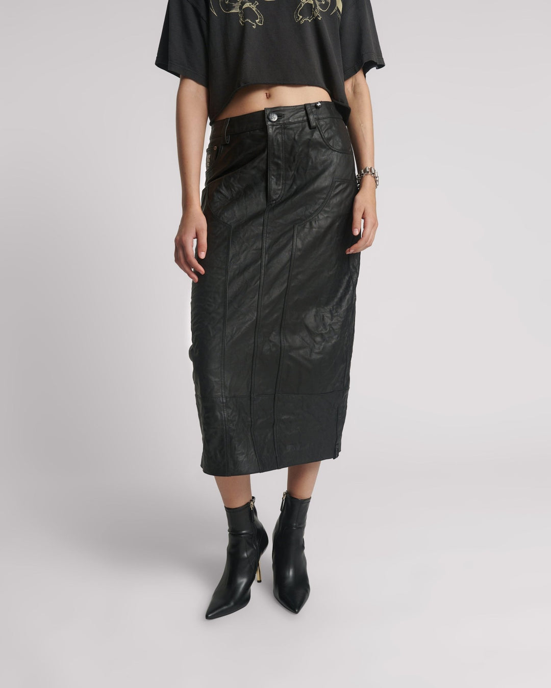 Textured Leather Cassidy Leather Skirt - Black - Chillis & More NZ