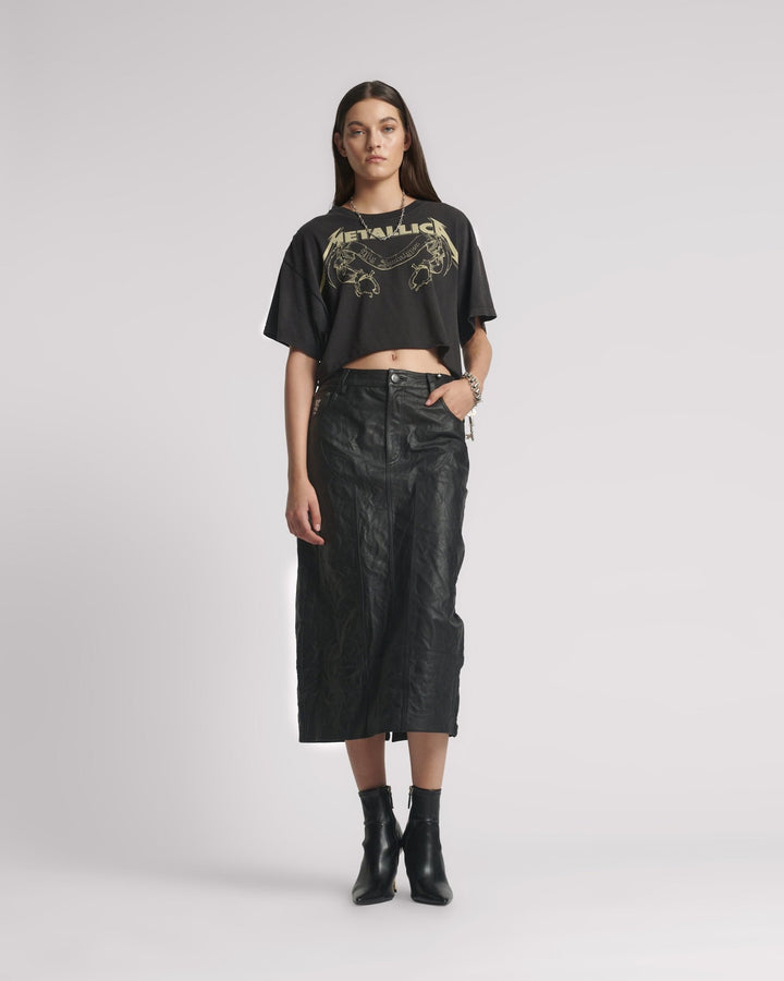 Textured Leather Cassidy Leather Skirt - Black - Chillis & More NZ