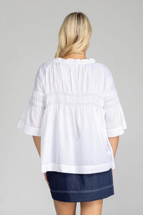 Thea Top - White With Black Stitching - Chillis & More NZ