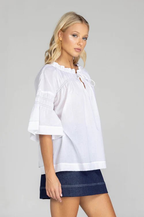 Thea Top - White With Black Stitching - Chillis & More NZ