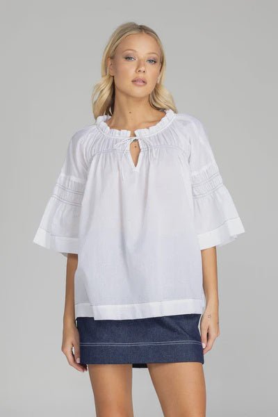 Thea Top - White With Black Stitching - Chillis & More NZ