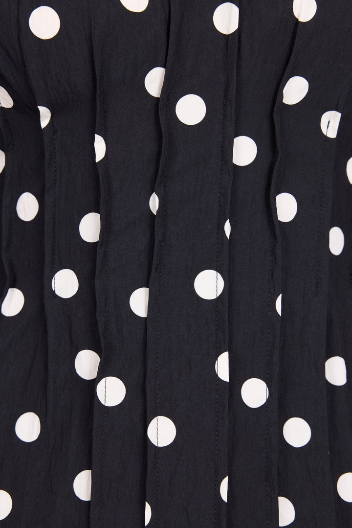 Theatrical Black Polka Dot Pintuck Shaped SS Top - Chillis & More NZ