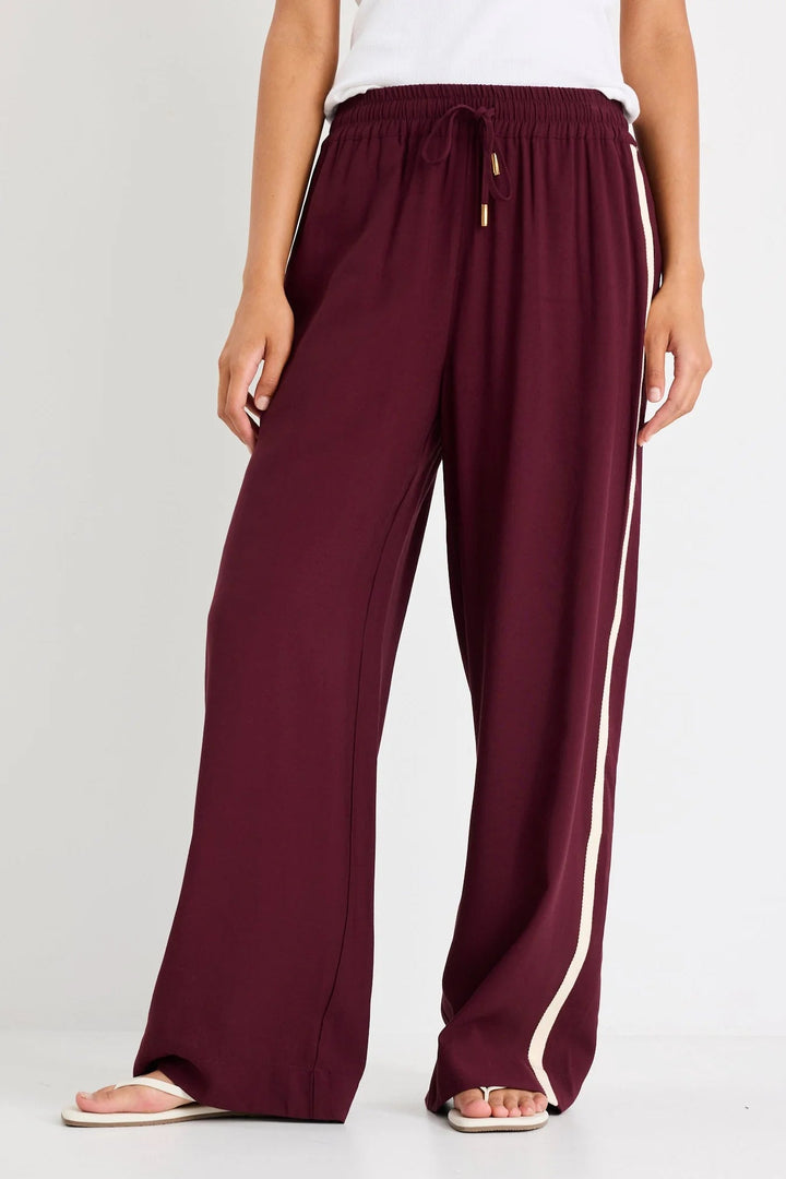 Townie Burgundy Side Stripe Elastic Waist Pants - Burgundy - Chillis & More NZ