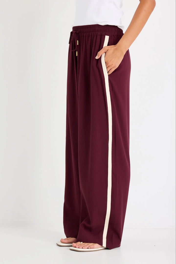 Townie Burgundy Side Stripe Elastic Waist Pants - Burgundy - Chillis & More NZ