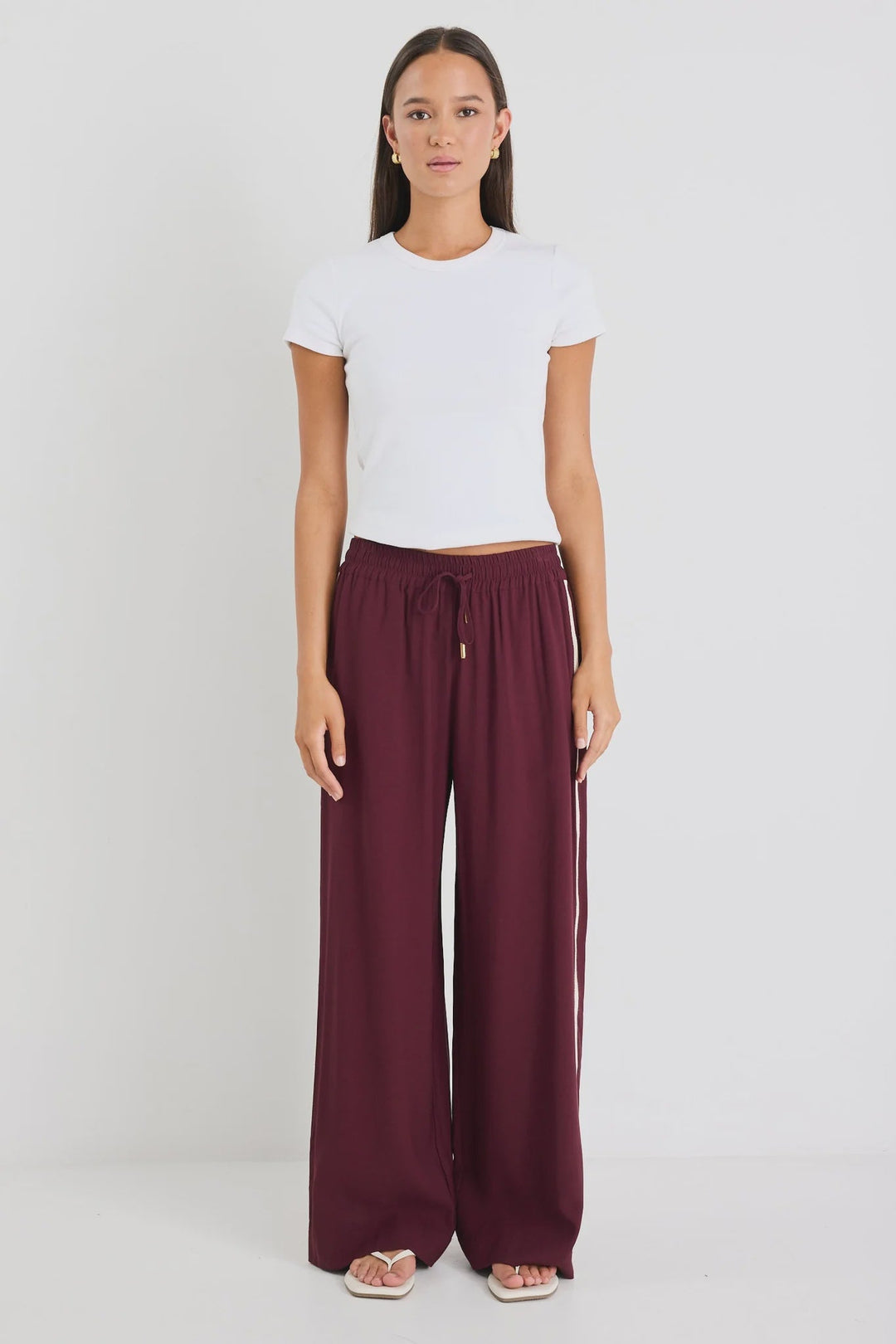 Townie Burgundy Side Stripe Elastic Waist Pants - Burgundy - Chillis & More NZ