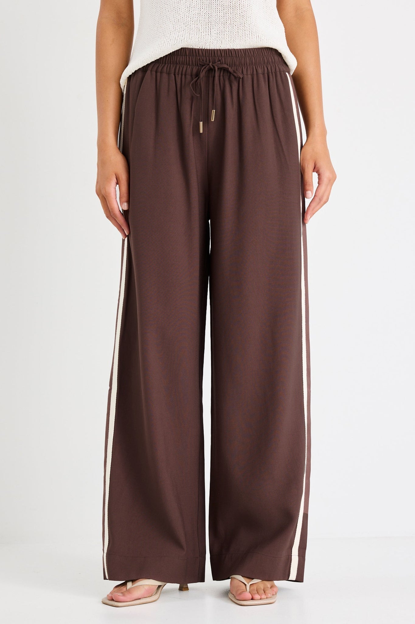 Townie Chocolate Stripe Side Tape Wide Leg Pants - Chillis & More NZ