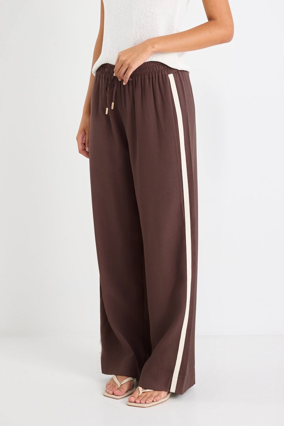 Townie Chocolate Stripe Side Tape Wide Leg Pants - Chillis & More NZ
