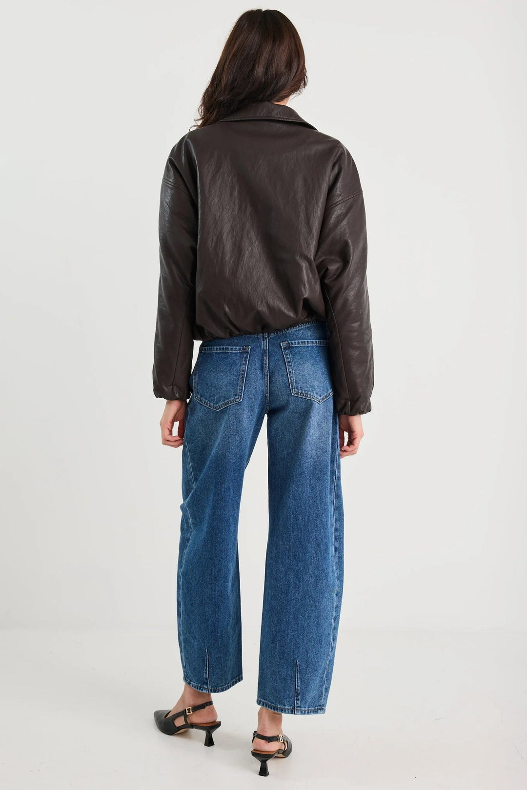 Troupe Chocolate PU Leather Zip Through Bubble Hem Jacket - Chillis &amp; More NZ
