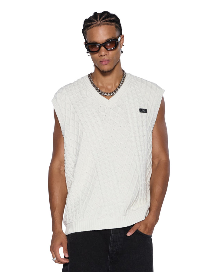 Turncable Knit Vest - Vintage White - Chillis & More NZ