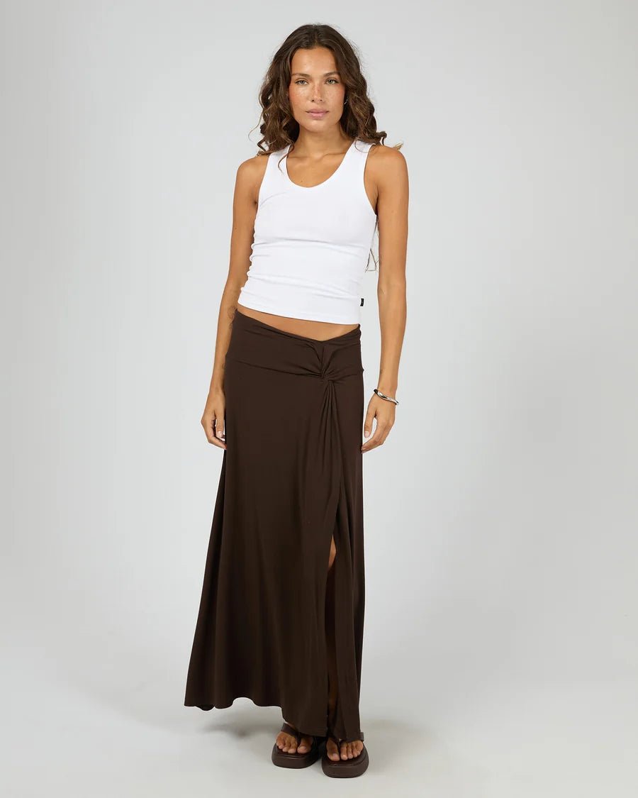 Twist Detail Maxi Skirt - Chocolate - Chillis & More NZ