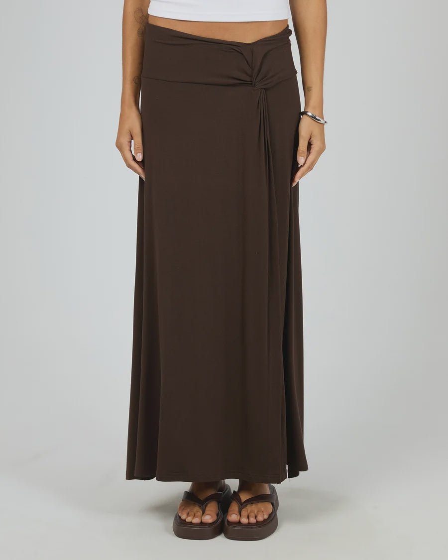 Twist Detail Maxi Skirt - Chocolate - Chillis & More NZ