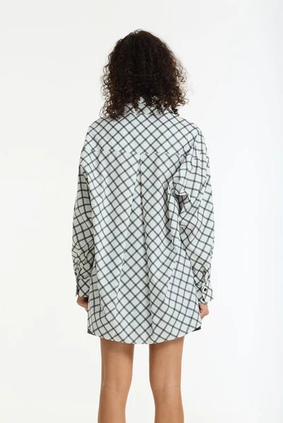 Two Makes One Shirt - White/Charcoal Cross Hatching - Chillis & More NZ