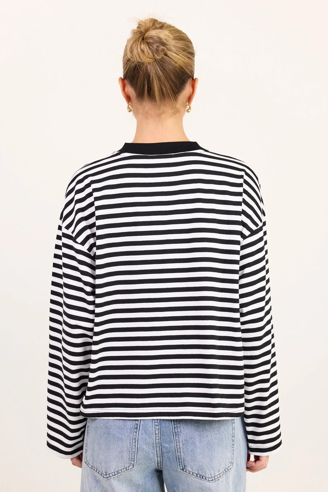Unite Black White Stripe Long Sleeve Contrast Binding Tee - Chillis & More NZ
