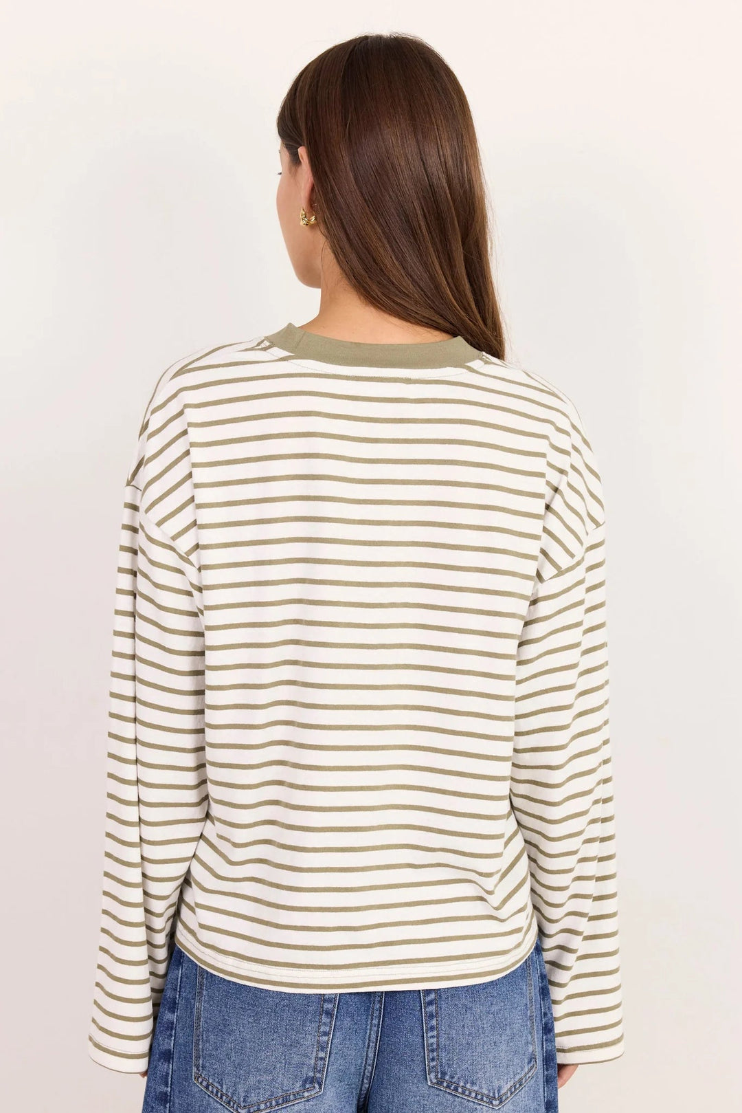 Unite Khaki White Stripe LS Contrast Binding Tee - Chillis & More NZ