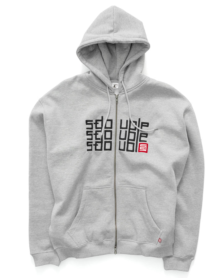 Triple Block Zip Hoodie - Grey Heather
