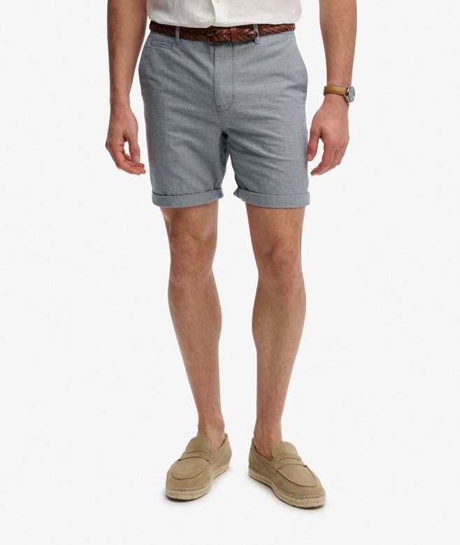 Premium Textured Chino Short - Blue Houndstooth