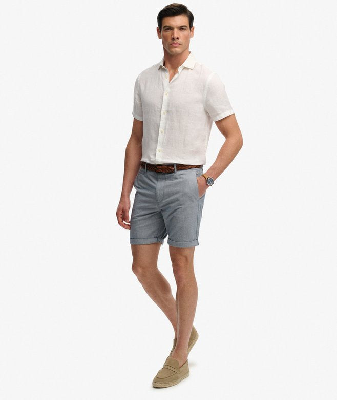 Premium Textured Chino Short - Blue Houndstooth
