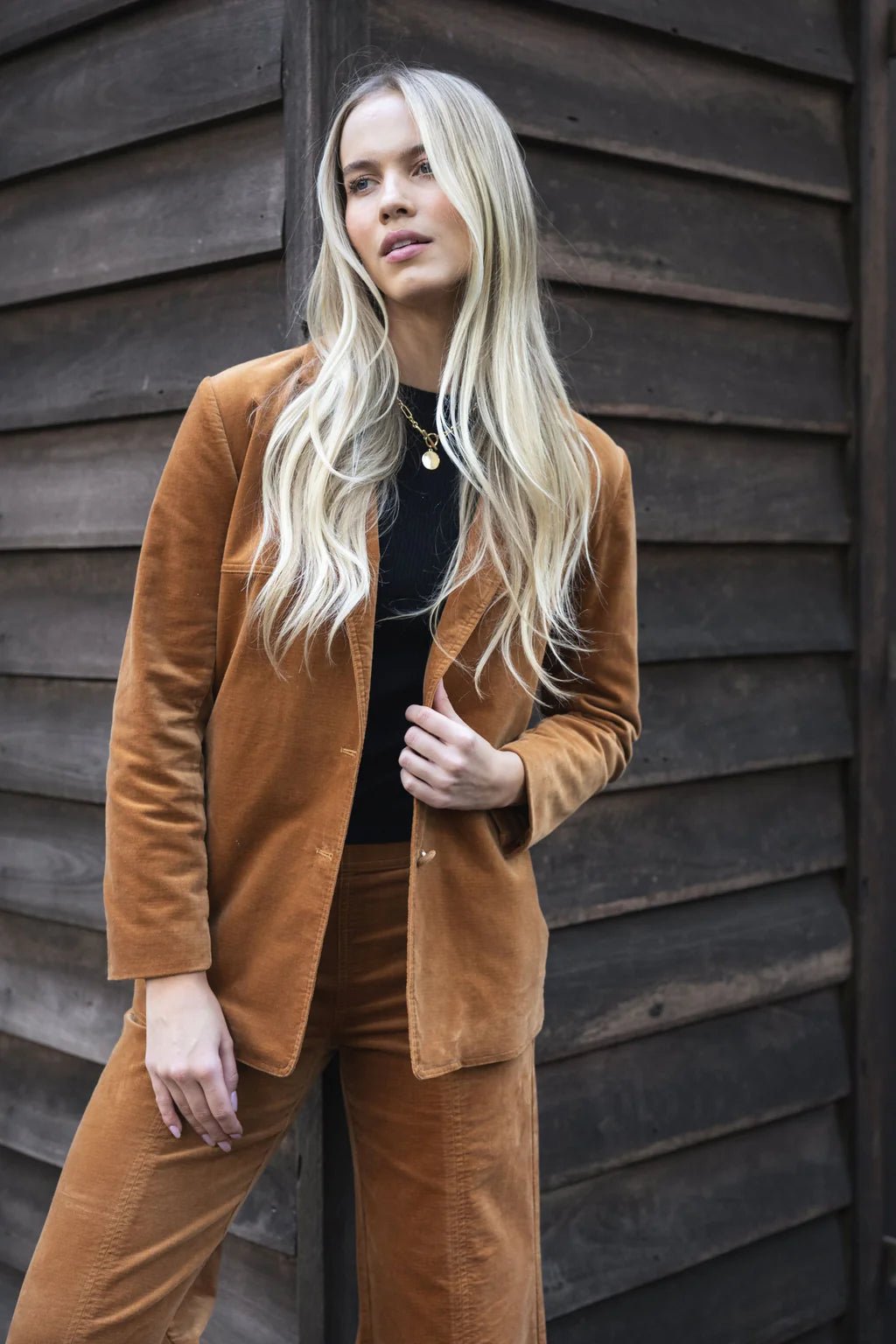 Va Va Velour Coat - Camel - Chillis & More NZ
