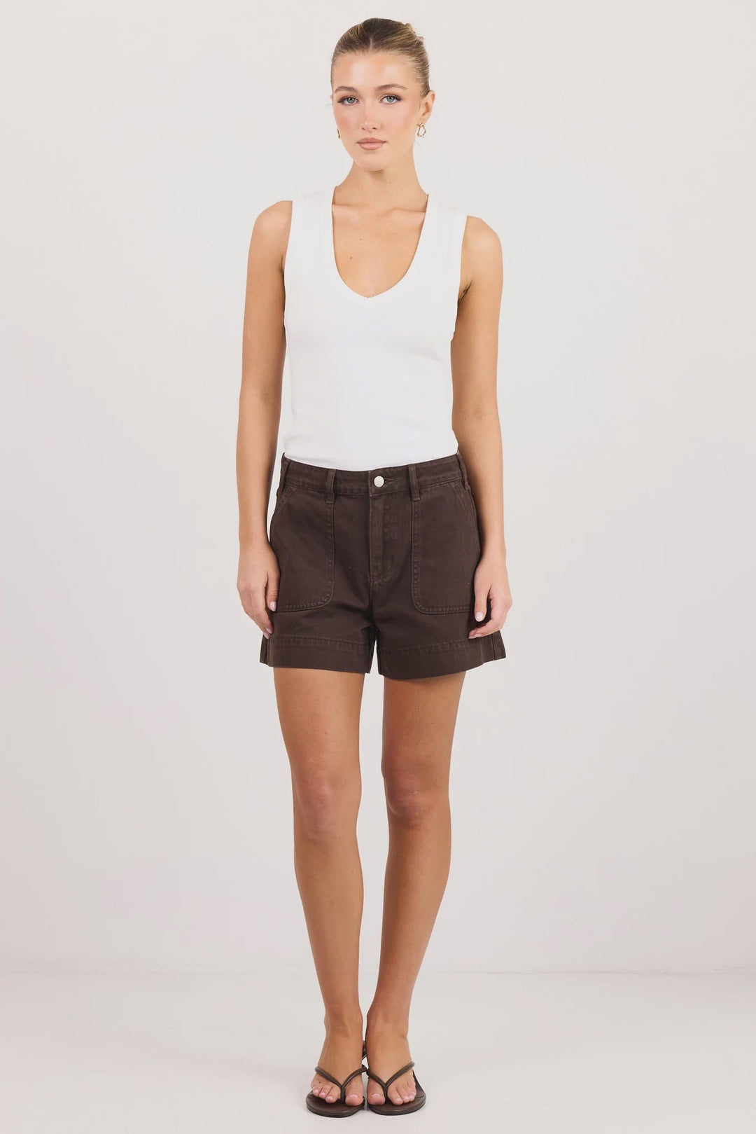 Vale White V Neck Rib Tank - Chillis & More NZ