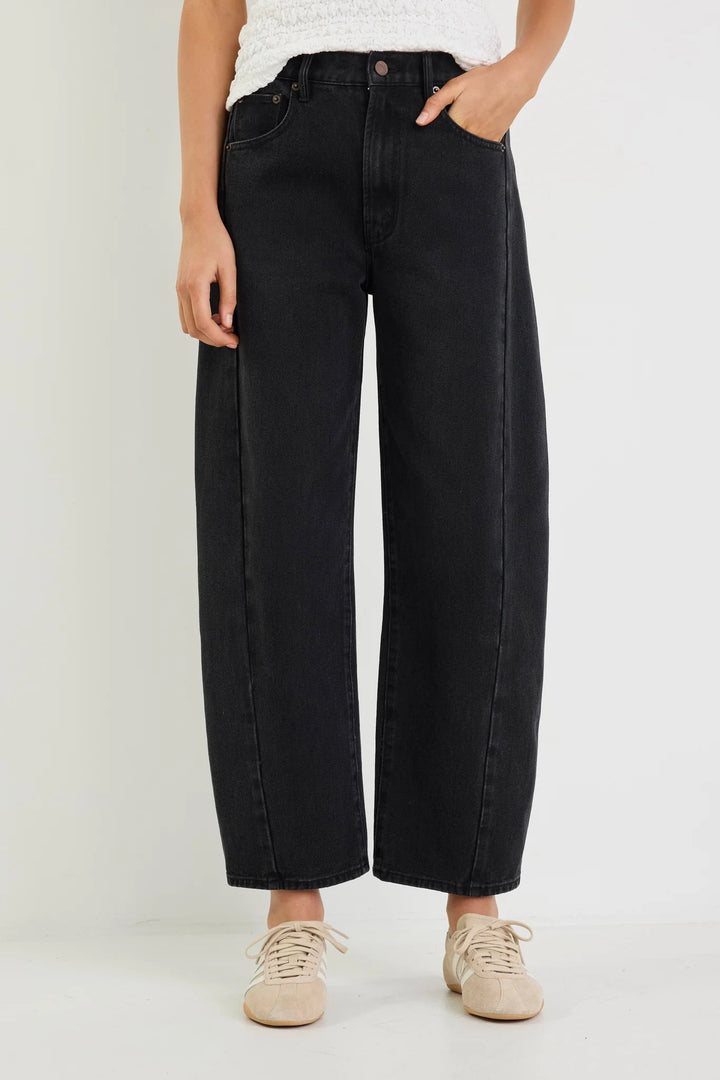 Varsity Black Wash Forward Seam Barrel Jeans - Chillis & More NZ