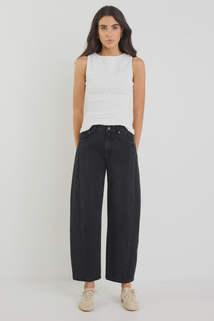 Varsity Black Wash Forward Seam Barrel Jeans - Chillis & More NZ