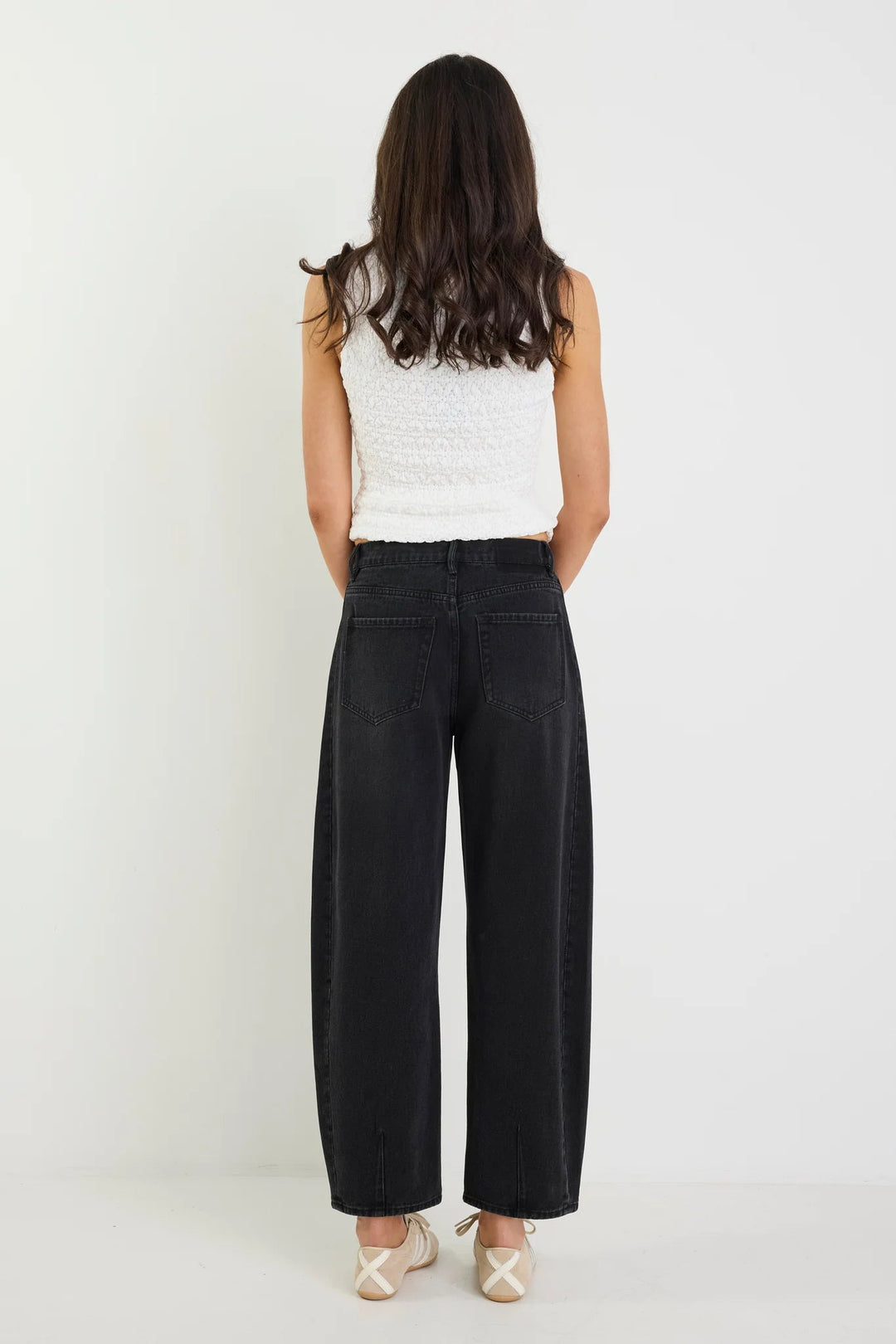 Varsity Black Wash Forward Seam Barrel Jeans - Chillis & More NZ