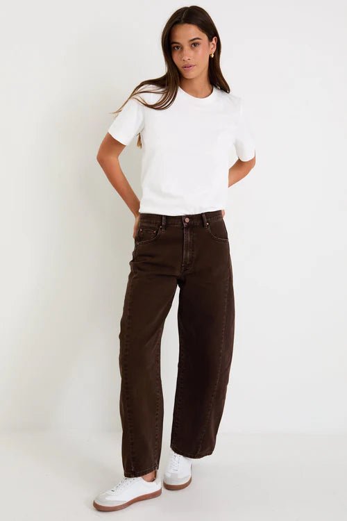 Varsity Chocolate Forward Seam Barrel Jeans - Chocolate - Chillis &amp; More NZ