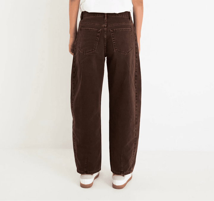 Varsity Chocolate Forward Seam Barrel Jeans - Chocolate - Chillis &amp; More NZ