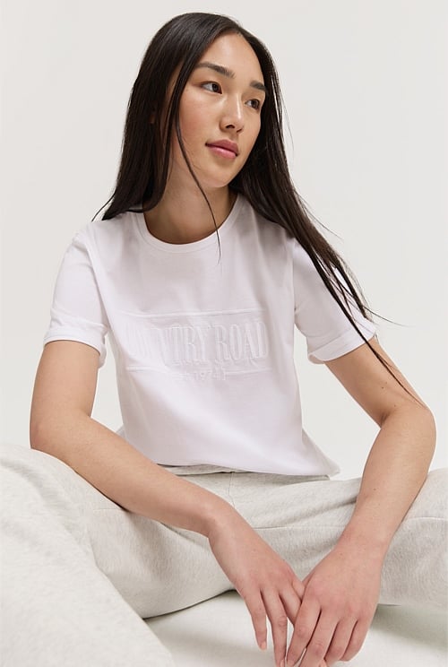Verified Australian Cotton Heritage Embroidered T-Shirt - White - Chillis &amp; More NZ