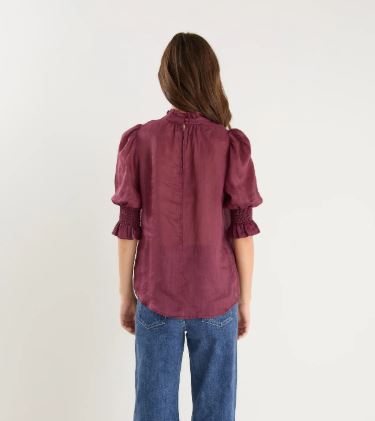 Verse High Neck Short Sleeve Top - Burgundy Plum Sheer - Chillis & More NZ