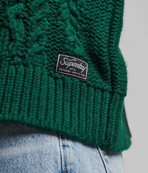 Vintage High Neck Cable Knit - Pine Green - Chillis & More NZ