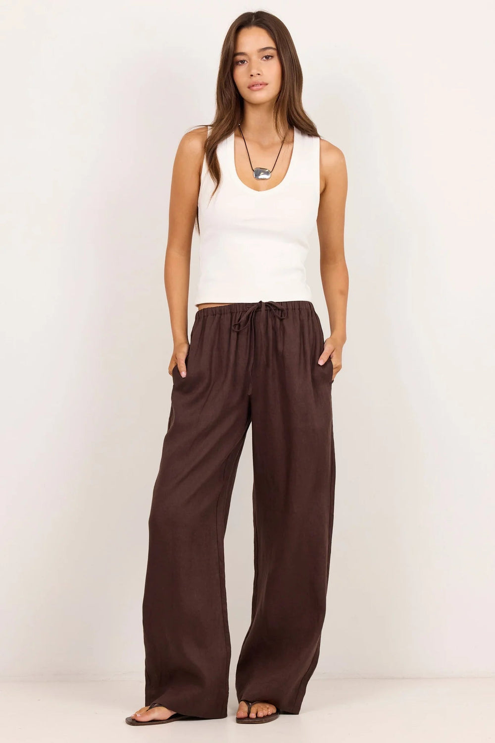 Wellness Dark Chocolate Pull On Wide Leg Pants - Chillis & More NZ