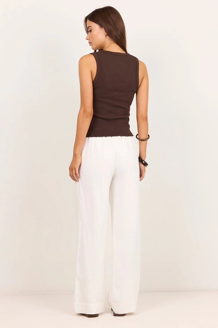 Wellness White Linen Pull On Wide Leg Pants - Chillis & More NZ